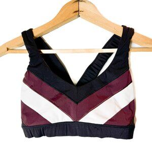 Athleta Chevron Colorblock Sports Bra Crossback in Maroon, White, Black Women XS